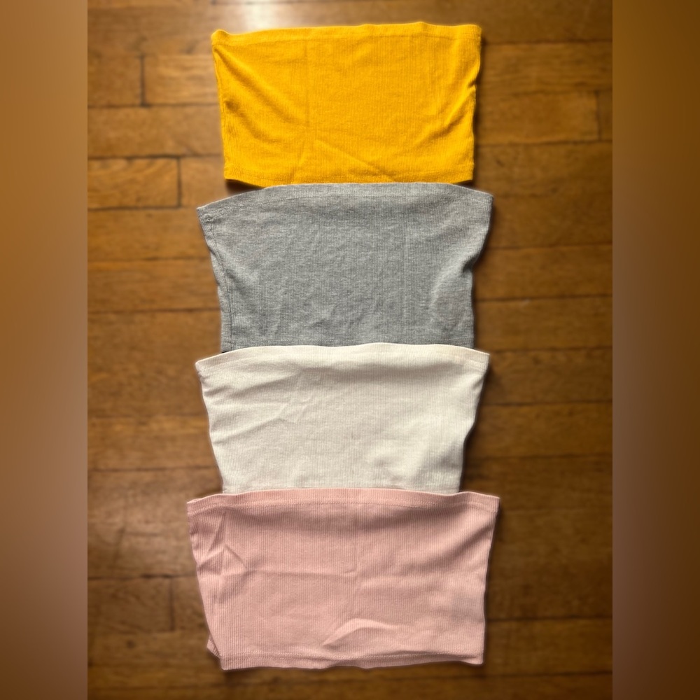 SHEIN Yellow, Gray, White & Pink Ribbed Strapless Crop Tops - 4 Pack